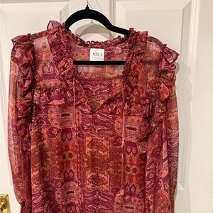 MISA Los Angeles Ruffled Blouse - Red and Purple